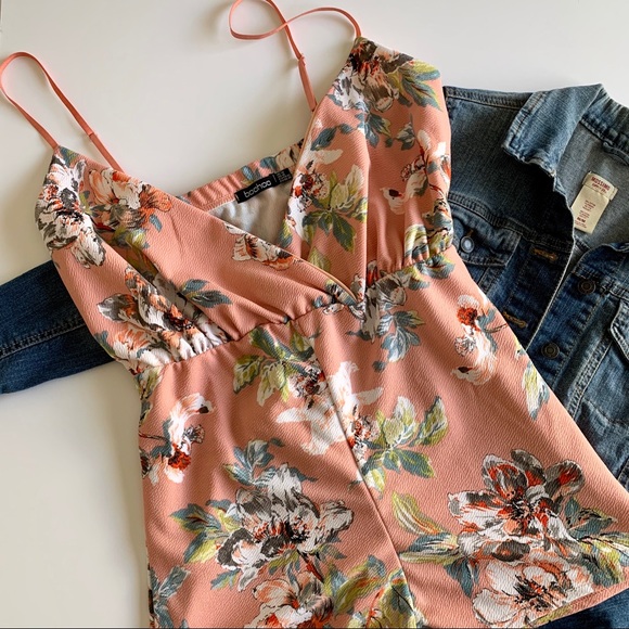 Boohoo Pants - Boohoo | Pink Surplice Top Floral Romper size 10